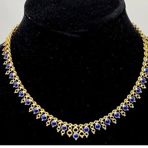 Joan Rivers Crystal Blue Lapis Rhinestone Reversible Necklace Gold Tone